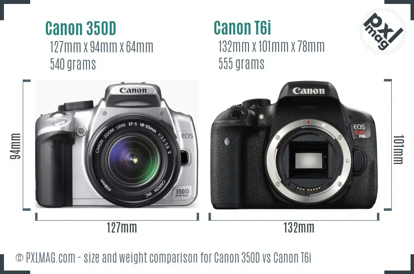 Canon 350D vs Canon T6i size comparison