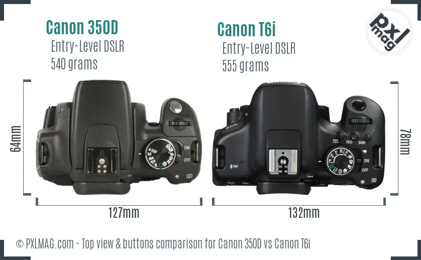 Canon 350D vs Canon T6i top view buttons comparison