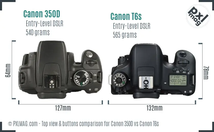 Canon 350D vs Canon T6s top view buttons comparison
