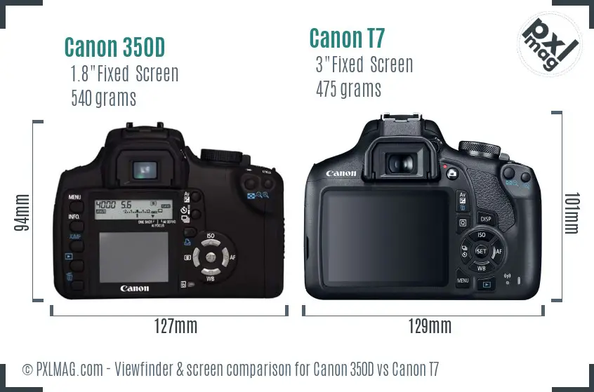 Canon 350D vs Canon T7 Screen and Viewfinder comparison