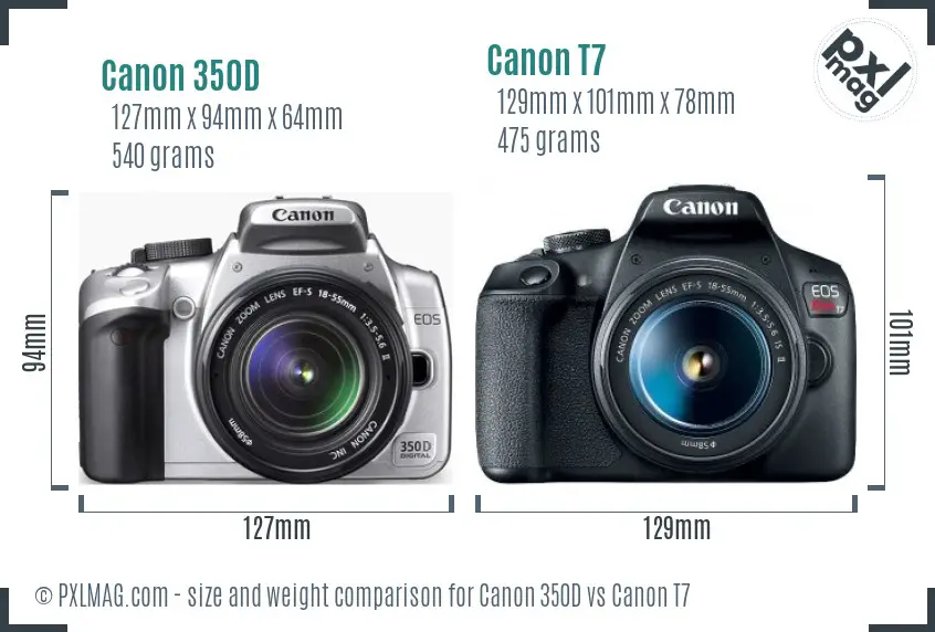 Canon 350D vs Canon T7 size comparison