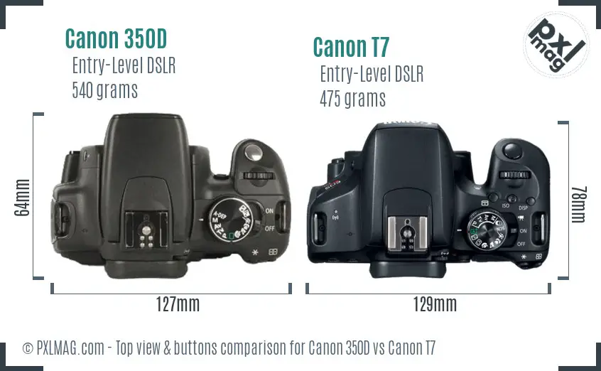 Canon 350D vs Canon T7 top view buttons comparison