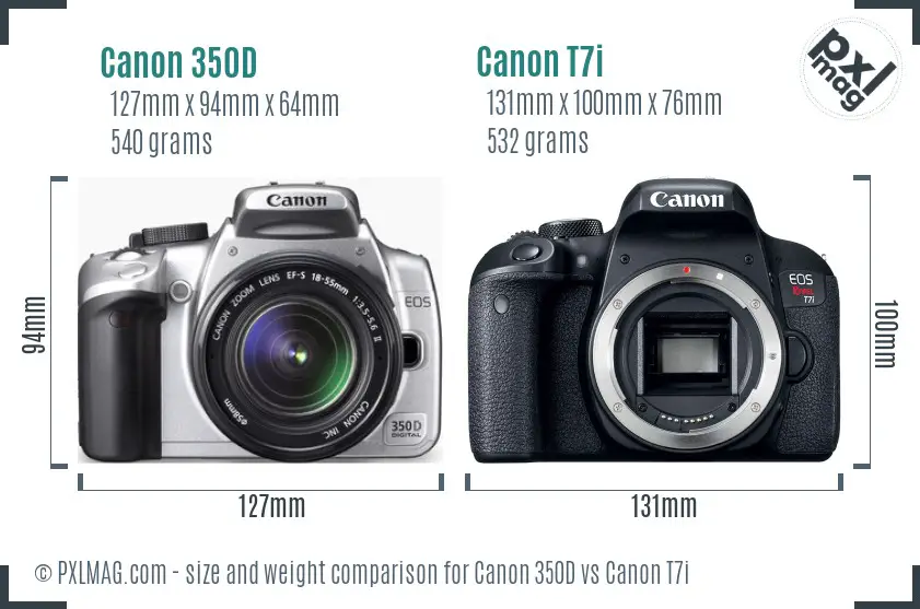 Canon 350D vs Canon T7i size comparison