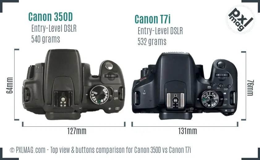 Canon 350D vs Canon T7i top view buttons comparison