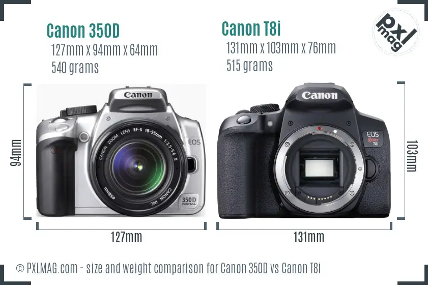 Canon 350D vs Canon T8i size comparison