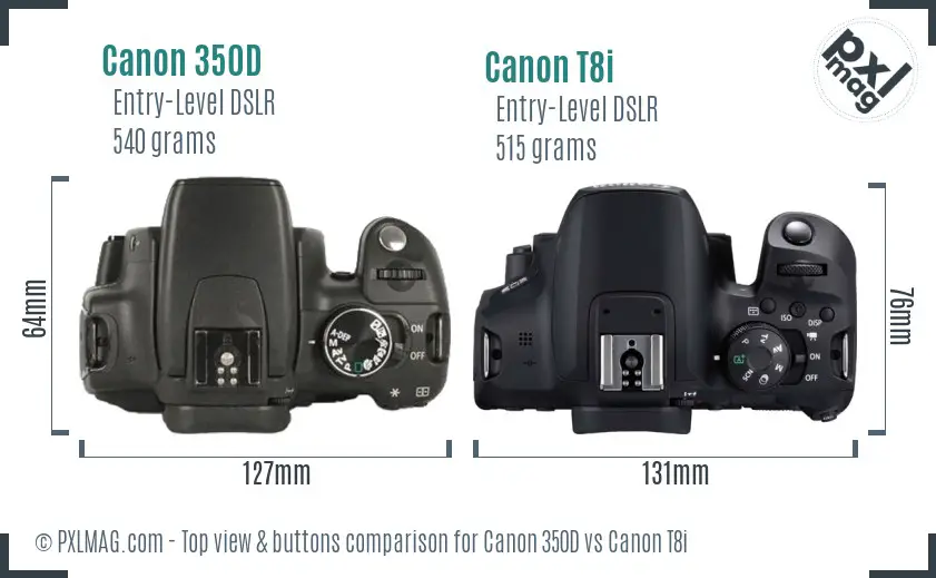 Canon 350D vs Canon T8i top view buttons comparison