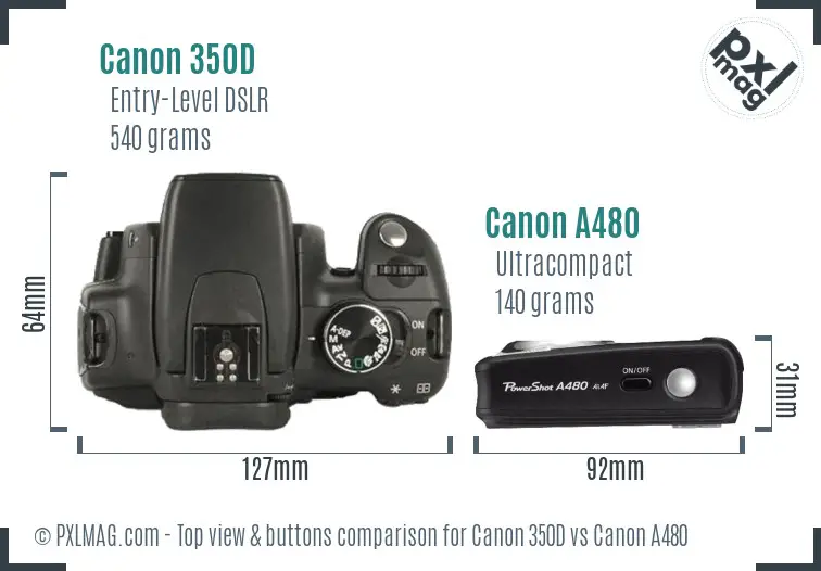 Canon 350D vs Canon A480 top view buttons comparison