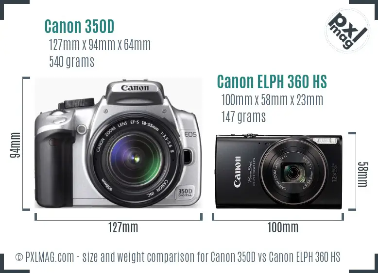 Canon 350D vs Canon ELPH 360 HS size comparison Canon 350D vs Canon ELPH 360 HS size comparison