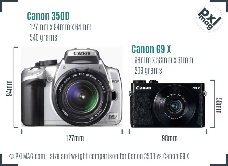 Canon 350D vs Canon G9 X size comparison