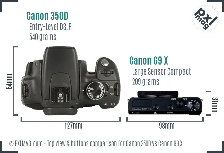 Canon 350D vs Canon G9 X top view buttons comparison