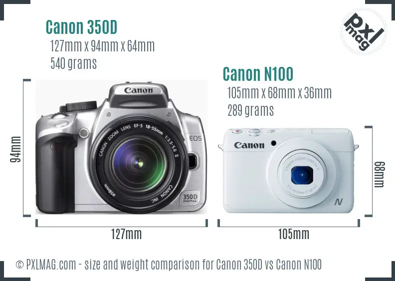 Canon 350D vs Canon N100 size comparison