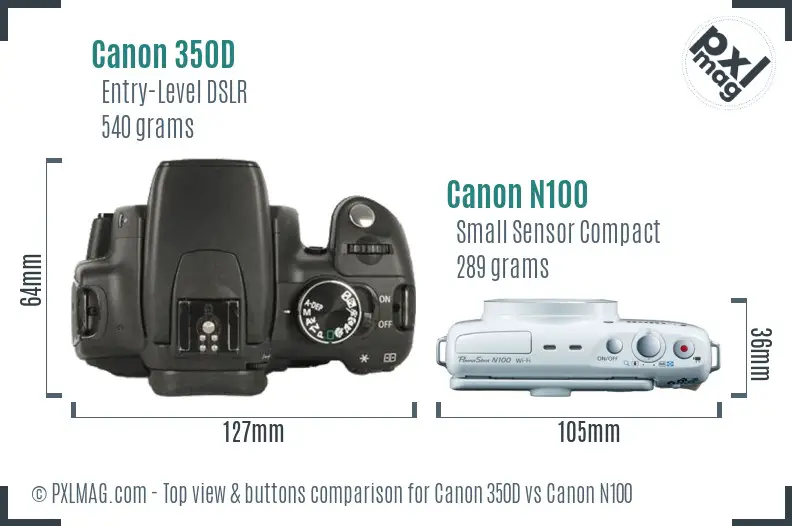 Canon 350D vs Canon N100 top view buttons comparison