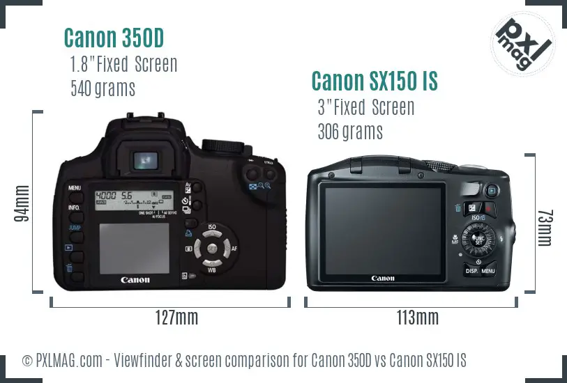 Canon 350D vs Canon SX150 IS Screen and Viewfinder comparison Canon 350D vs Canon SX150 IS Screen and Viewfinder comparison