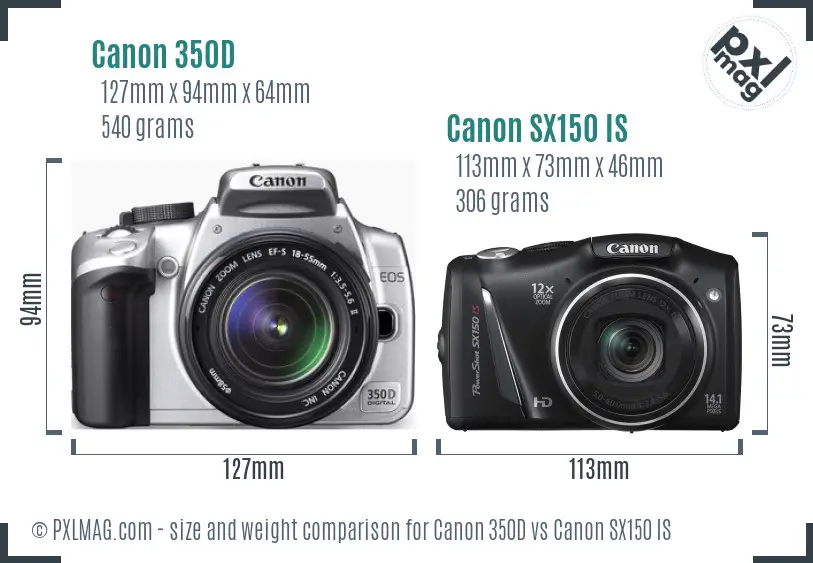 Canon 350D vs Canon SX150 IS size comparison Canon 350D vs Canon SX150 IS size comparison