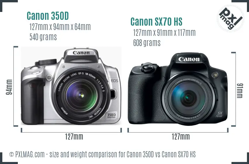 Canon 350D vs Canon SX70 HS size comparison