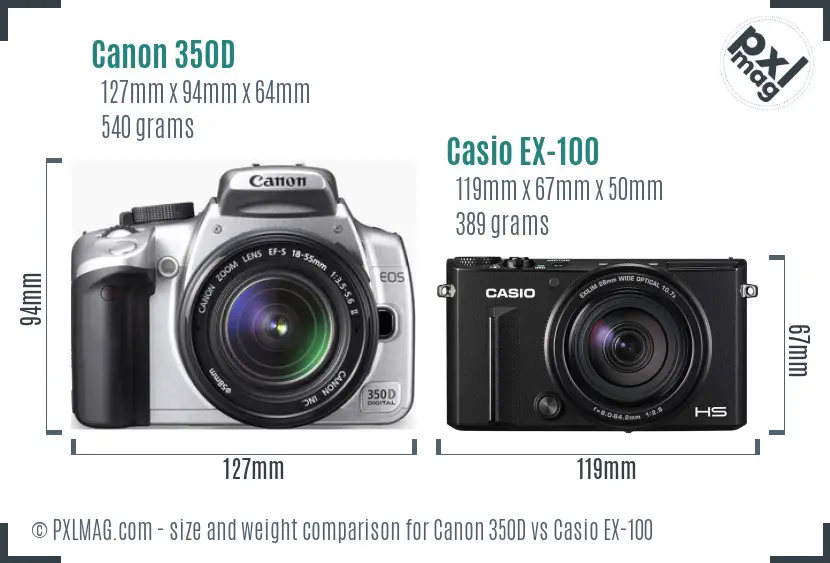 Canon 350D vs Casio EX-100 size comparison