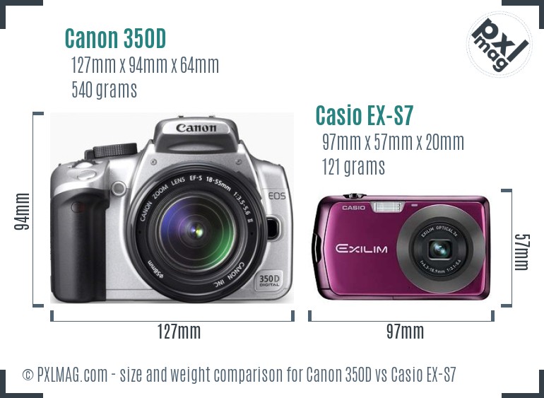 Canon 350D vs Casio EX-S7 size comparison