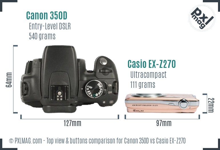 Canon 350D vs Casio EX-Z270 top view buttons comparison