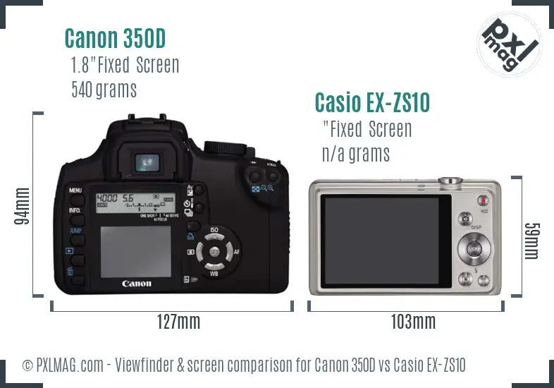 Canon 350D vs Casio EX-ZS10 Screen and Viewfinder comparison