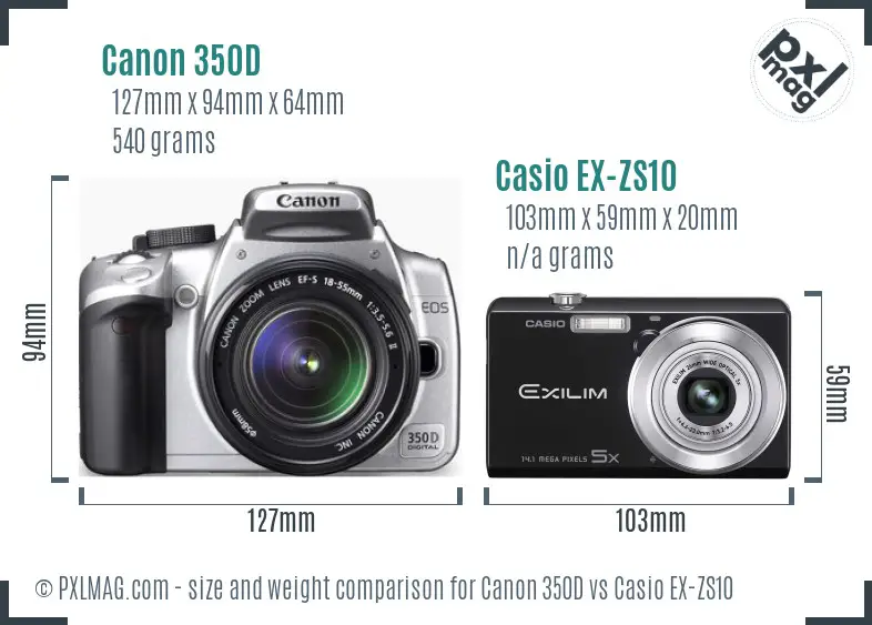 Canon 350D vs Casio EX-ZS10 size comparison