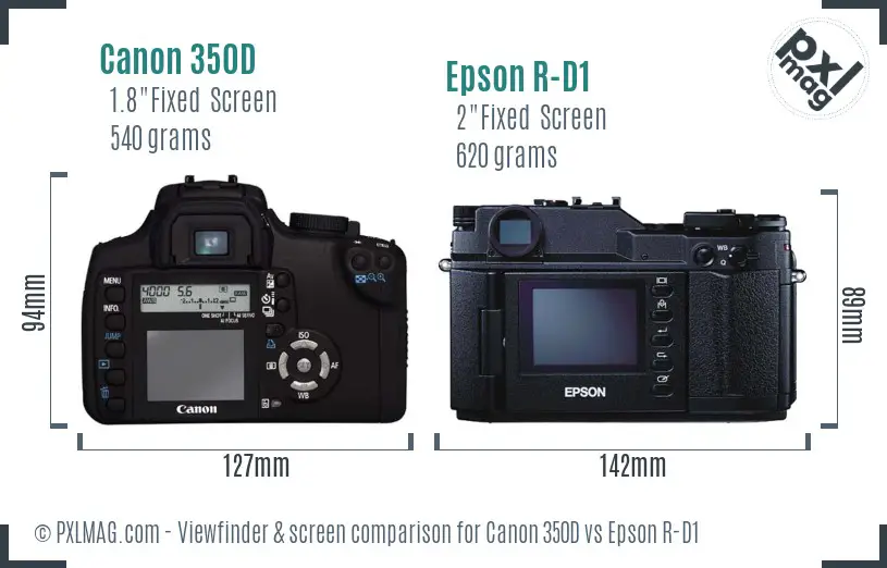 Canon 350D vs Epson R-D1 Screen and Viewfinder comparison Canon 350D vs Epson R-D1 Screen and Viewfinder comparison