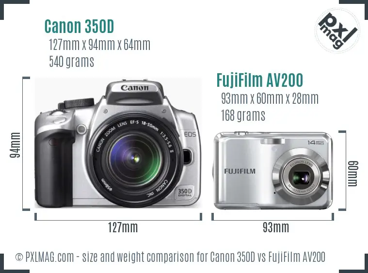 Canon 350D vs FujiFilm AV200 size comparison