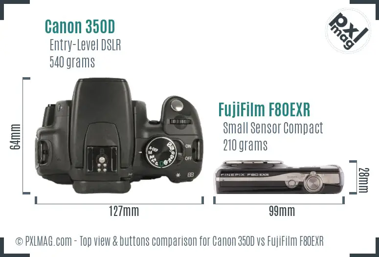 Canon 350D vs FujiFilm F80EXR top view buttons comparison