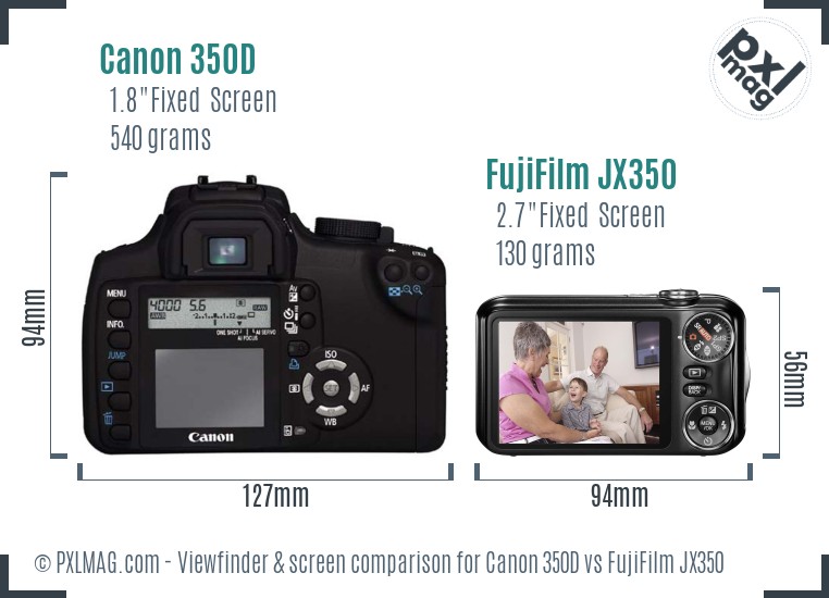Canon 350D vs FujiFilm JX350 Screen and Viewfinder comparison