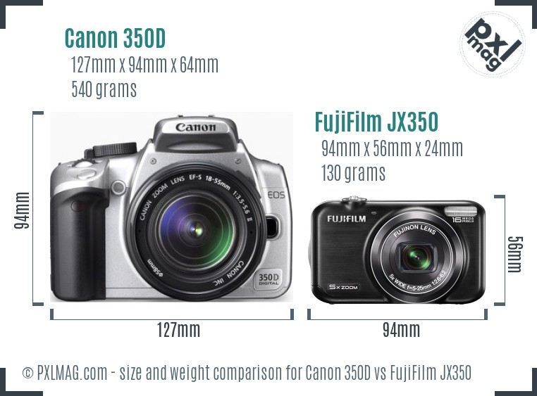 Canon 350D vs FujiFilm JX350 size comparison