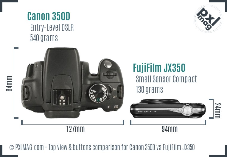 Canon 350D vs FujiFilm JX350 top view buttons comparison