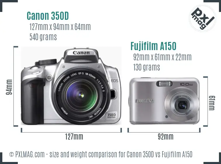 Canon 350D vs Fujifilm A150 size comparison