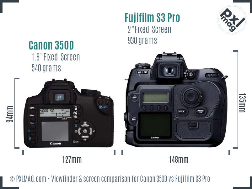 Canon 350D vs Fujifilm S3 Pro Screen and Viewfinder comparison