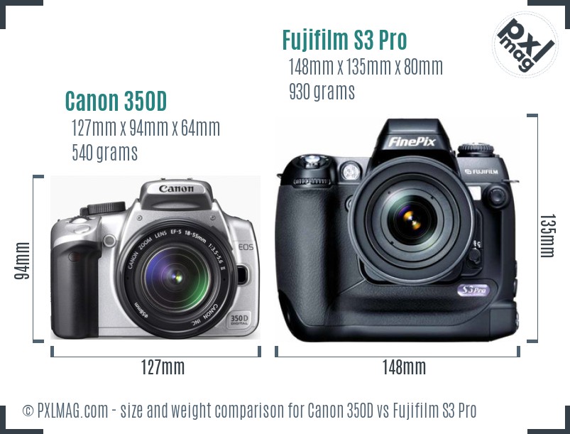 Canon 350D vs Fujifilm S3 Pro size comparison Canon 350D vs Fujifilm S3 Pro size comparison