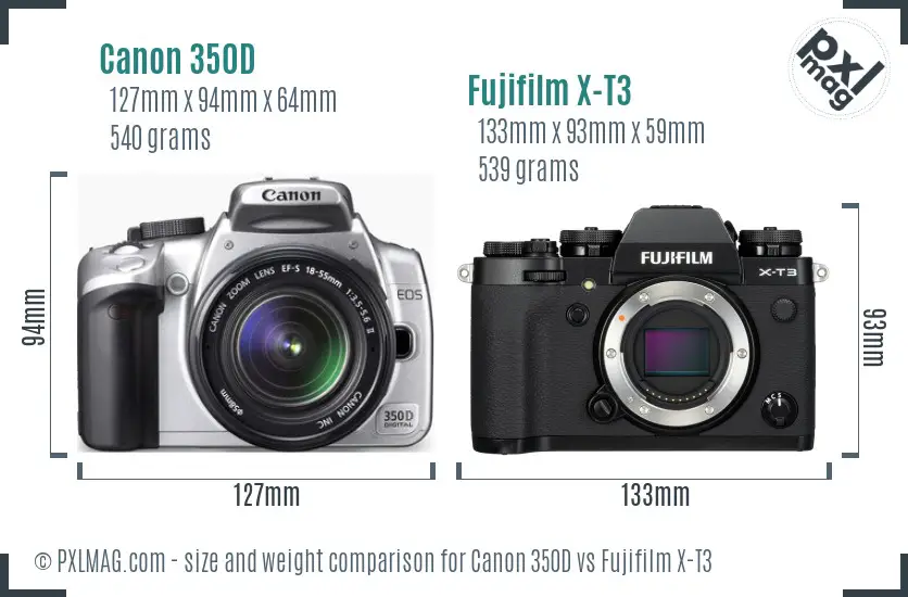 Canon 350D vs Fujifilm X-T3 size comparison Canon 350D vs Fujifilm X-T3 size comparison