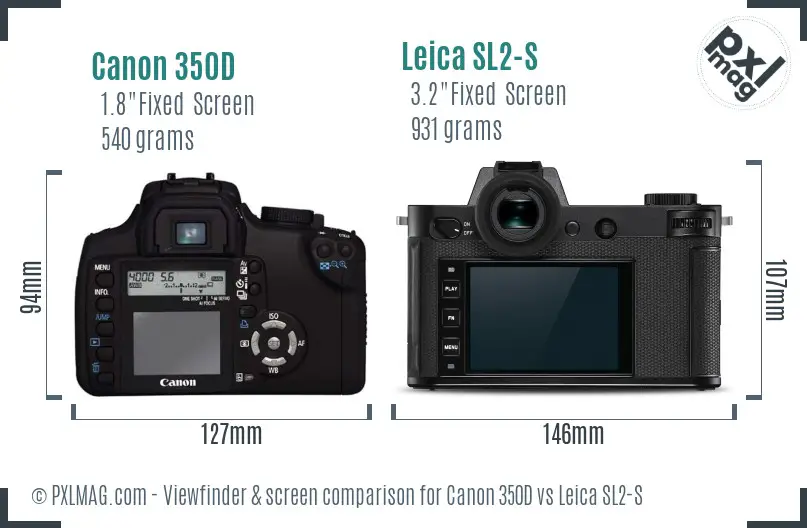 Canon 350D vs Leica SL2-S Screen and Viewfinder comparison