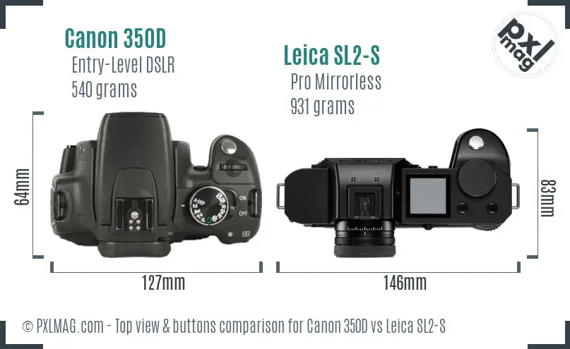 Canon 350D vs Leica SL2-S top view buttons comparison