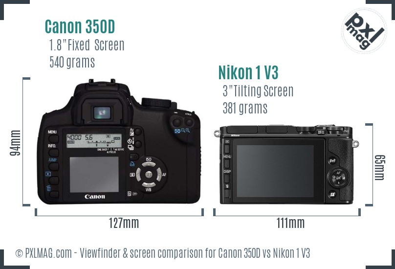 Canon 350D vs Nikon 1 V3 Screen and Viewfinder comparison