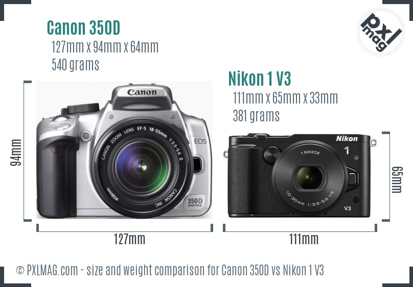 Canon 350D vs Nikon 1 V3 size comparison