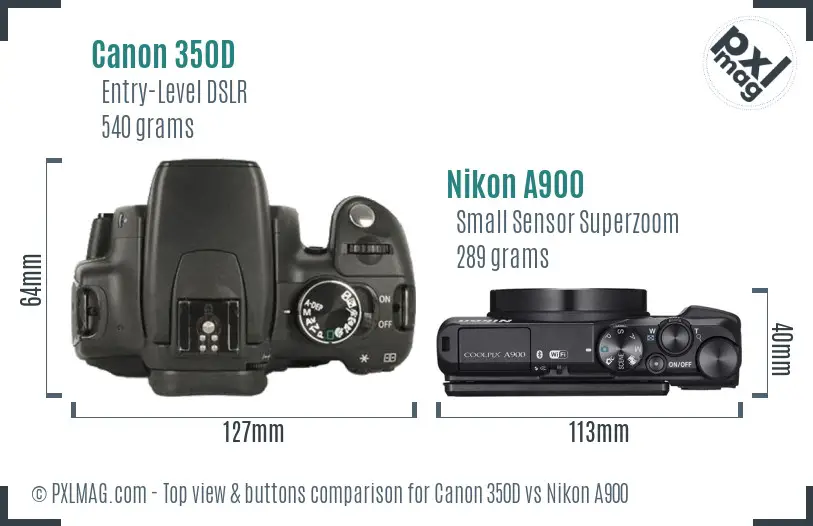 Canon 350D vs Nikon A900 top view buttons comparison