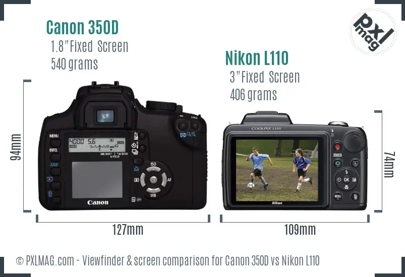 Canon 350D vs Nikon L110 Screen and Viewfinder comparison Canon 350D vs Nikon L110 Screen and Viewfinder comparison