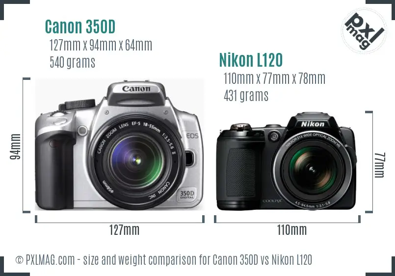 Canon 350D vs Nikon L120 size comparison