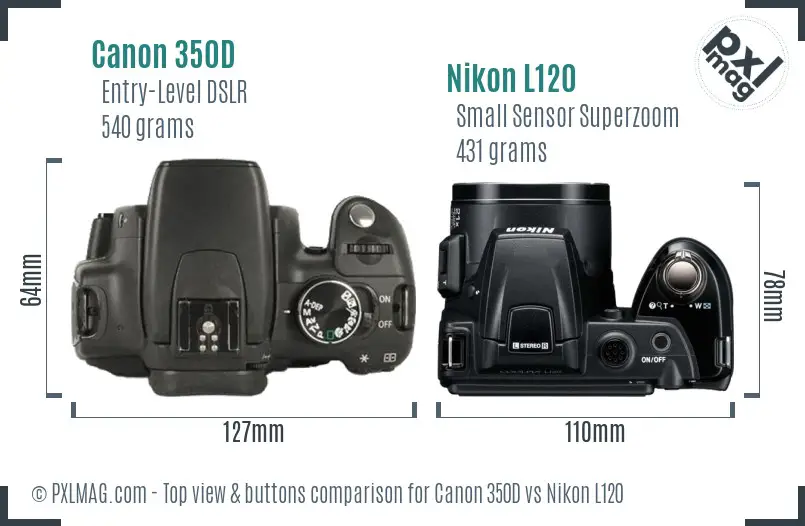 Canon 350D vs Nikon L120 top view buttons comparison