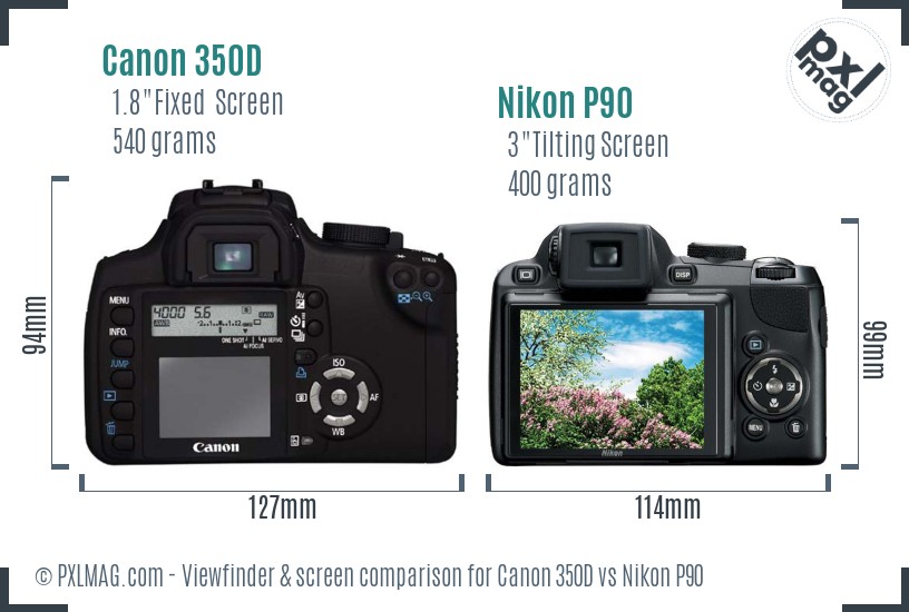 Canon 350D vs Nikon P90 Screen and Viewfinder comparison