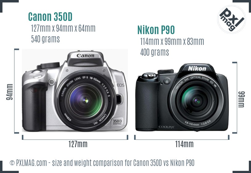Canon 350D vs Nikon P90 size comparison Canon 350D vs Nikon P90 size comparison