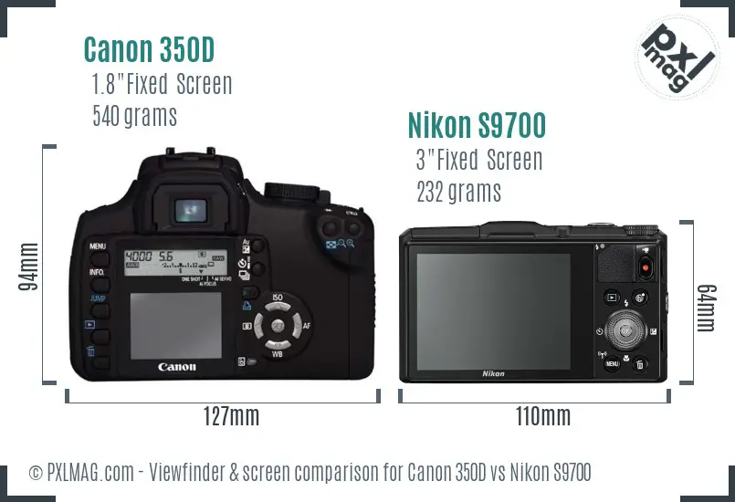 Canon 350D vs Nikon S9700 Screen and Viewfinder comparison