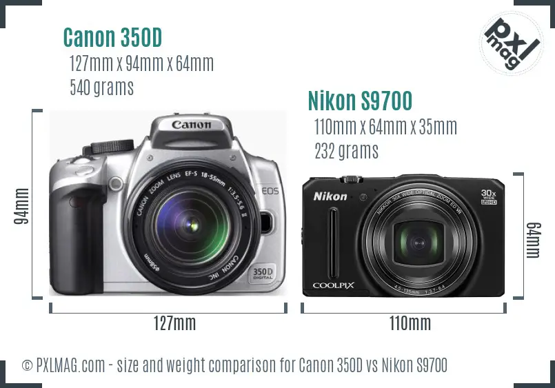 Canon 350D vs Nikon S9700 size comparison