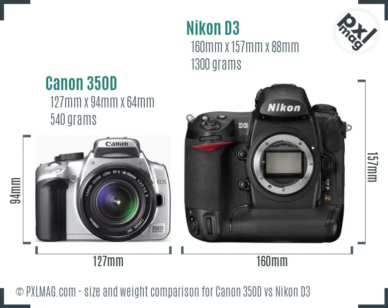 Canon 350D vs Nikon D3 size comparison