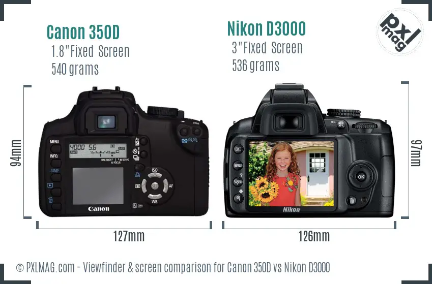 Canon 350D vs Nikon D3000 Screen and Viewfinder comparison