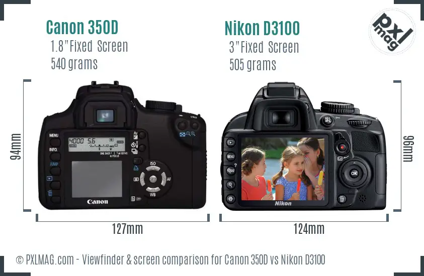 Canon 350D vs Nikon D3100 Screen and Viewfinder comparison