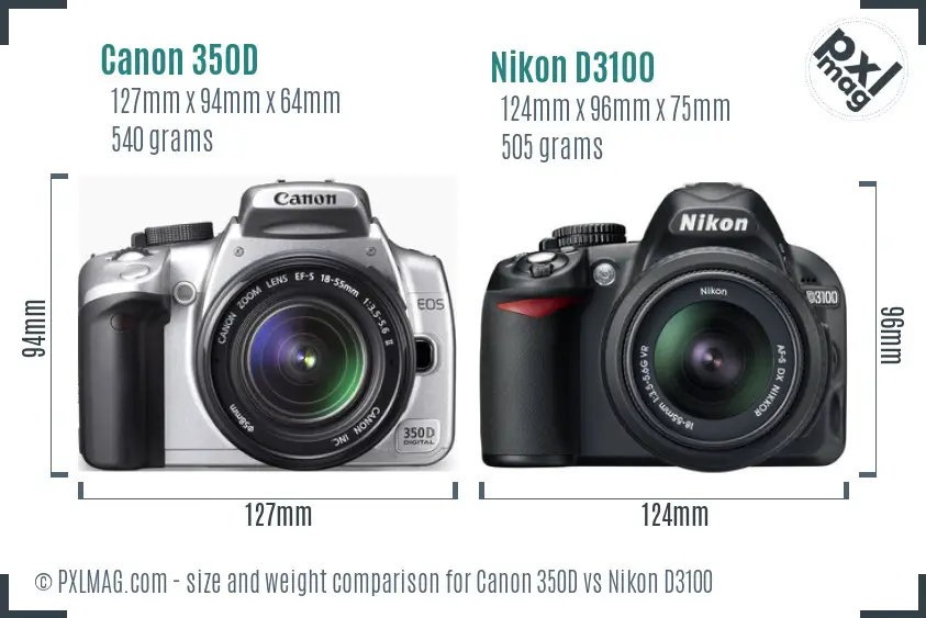 Canon 350D vs Nikon D3100 size comparison